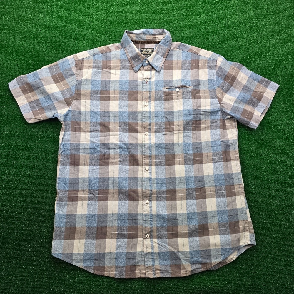 Grizzly Mountain Shirt Mens 2XL Blue Gray Plaid Button Up Short Sleeve Outdoors